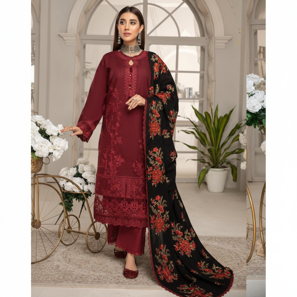 Maroon Floral Suit