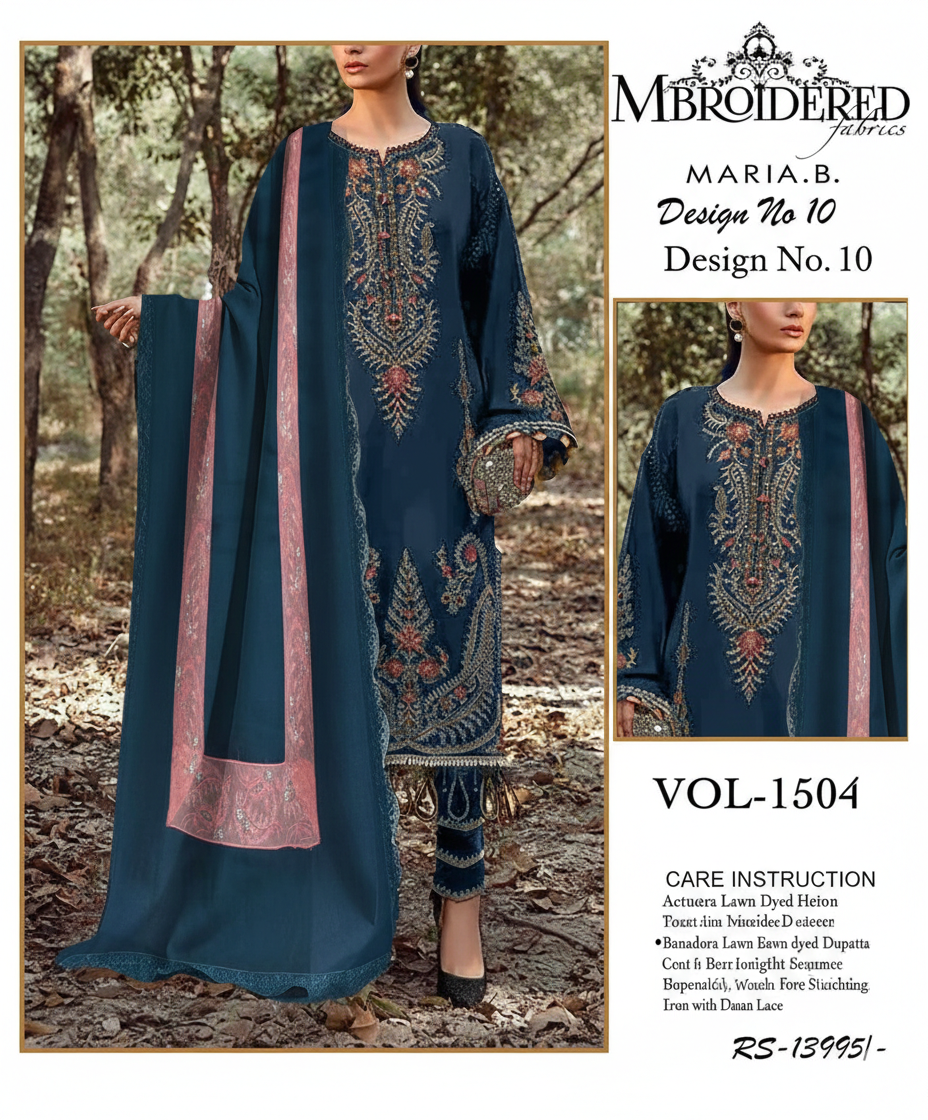 Designer blue Embroidered Fabrics
